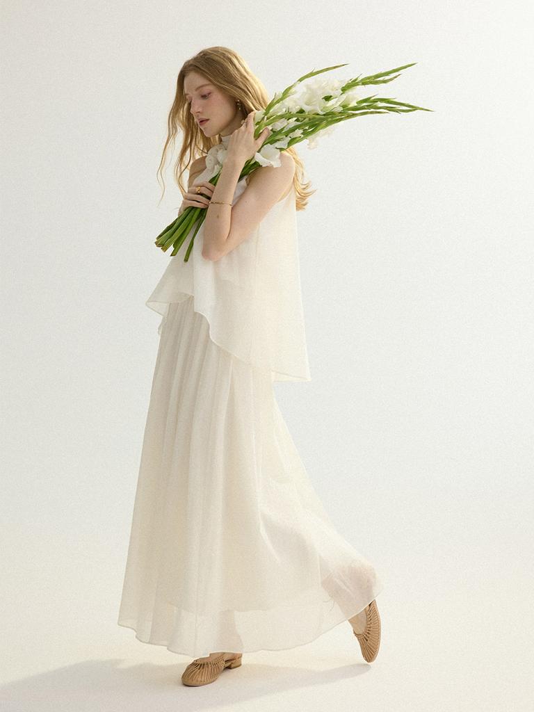Sinseuden Ivory Flare Long Skirt