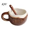 Bicchieri Decorativi da Cucina Vintage Guscio di Cocco Tazza in Ceramica, Tazza da Caffè Irregolare Fatta a Mano con Cucchiaino, Tazza Smaltata Facile da Pulire Texture Rustica