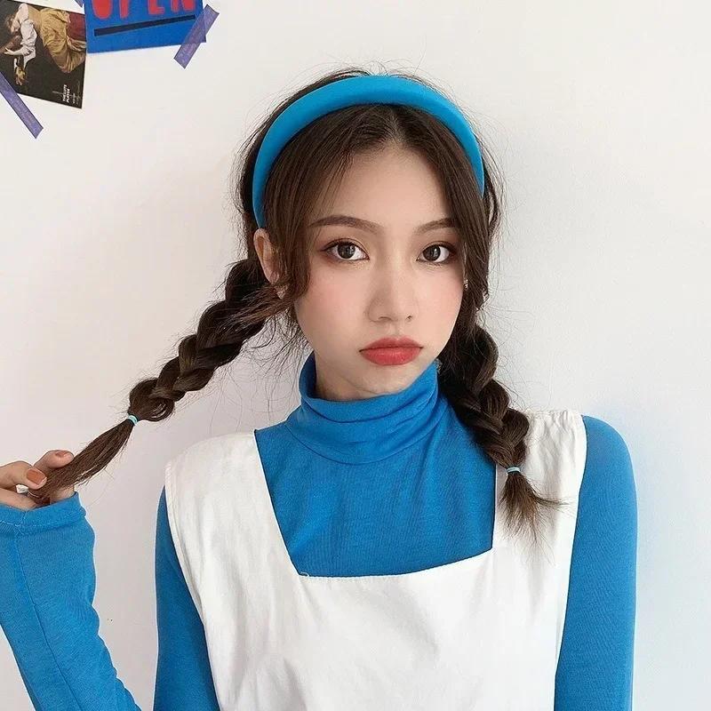New Korean Colored Solid Sponge Hair Hoop for Women's Retro Knitted Soft Headwear Suitable for Various Styles of Accessories