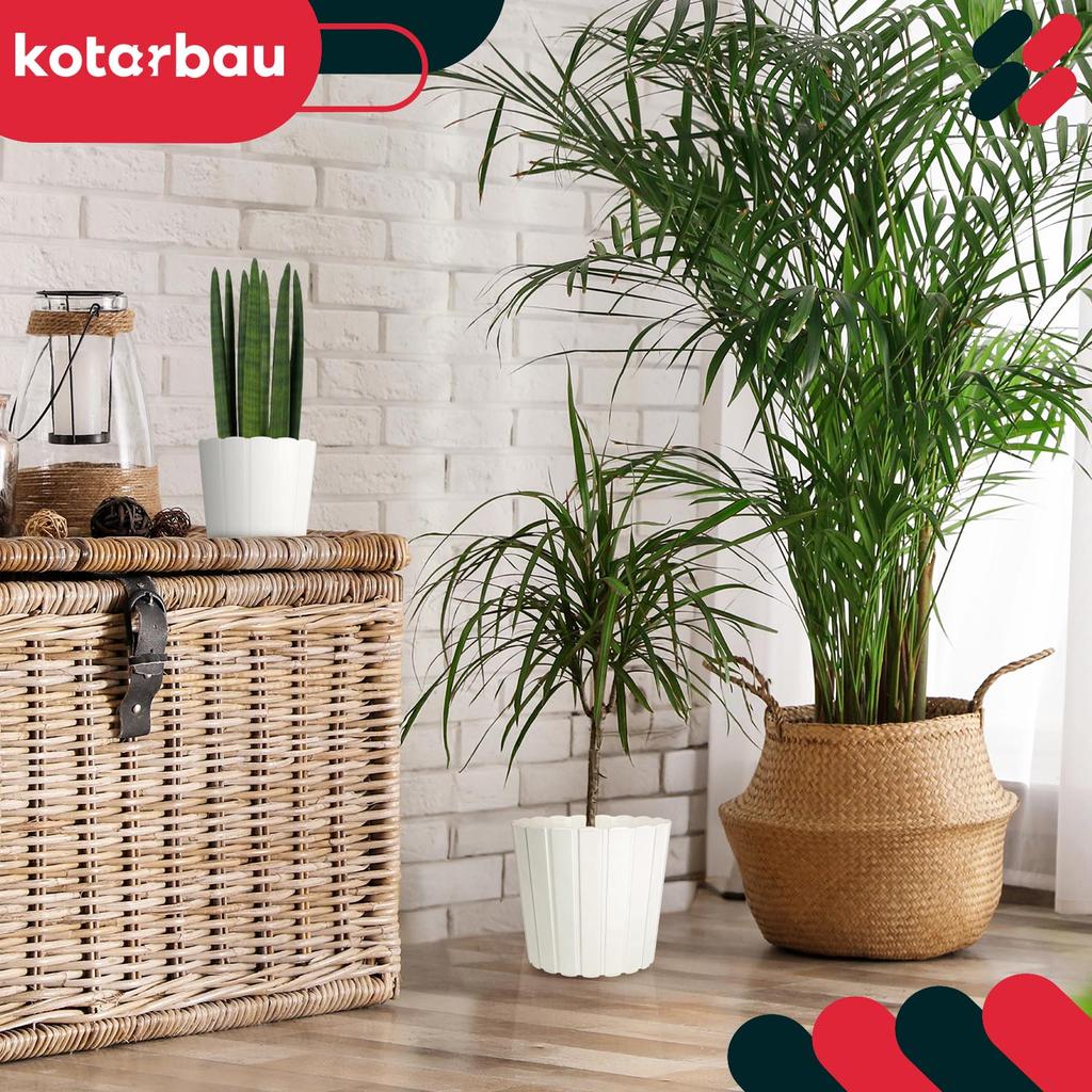 Plastic Flower Pot for Flowers and Herbs on the Balcony or Terrace, White, 15 cm, 2 pcs.