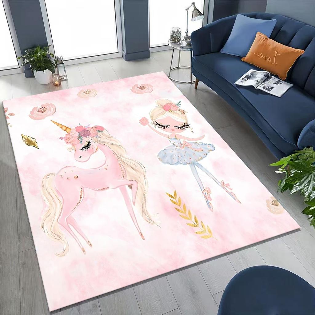 Elegant Ballet Dacing Girl Ballerina Cartoon Rug for Bedroom Living Room Sofa Home Doormat Decor,Large Kids Non-slip Floor Mat