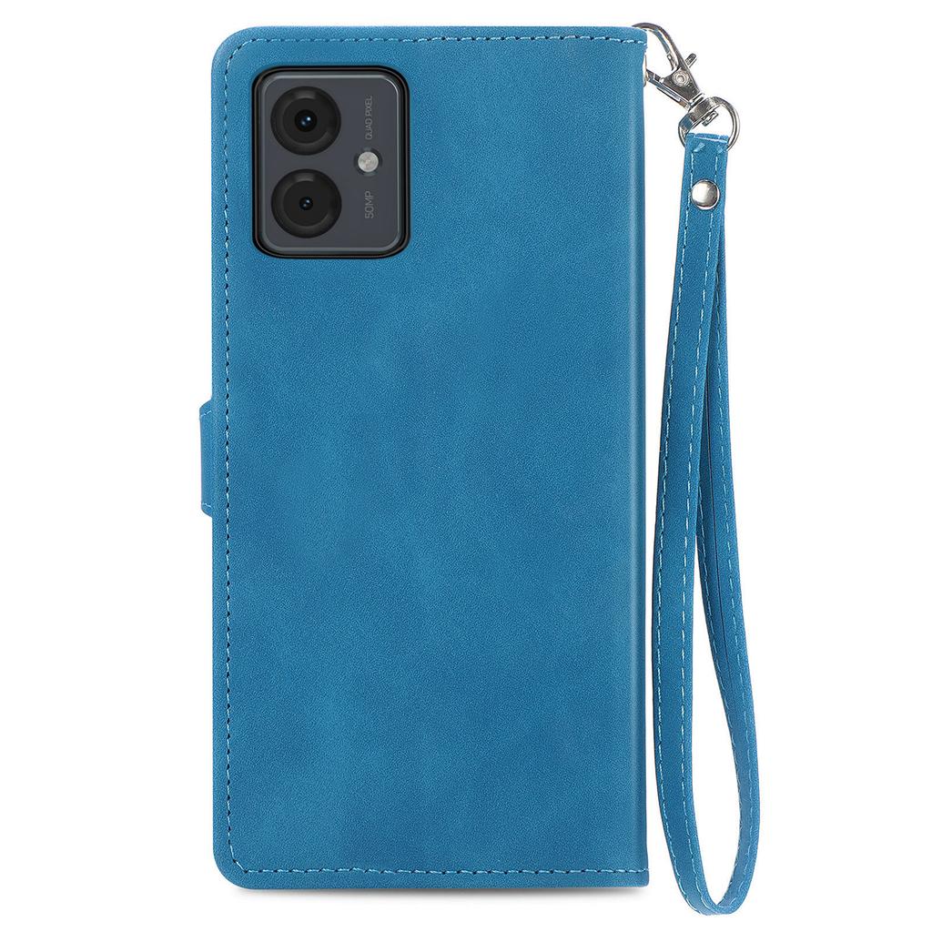 For Motorola Moto G14 4G Zipper Wallet Case with Strap Flower Imprint PU Leather Phone Cover