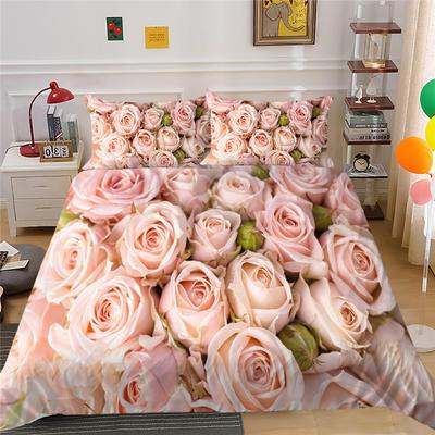 Flower 3D Digital Printing Quilt Cover Pillowcase Three-Piece Set Polyester