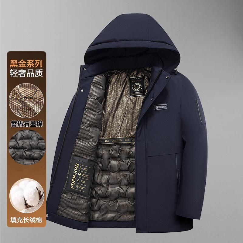 Men's winter removable hat medium and long thermal cotton-padded coat medium and old casual hooded cotton thickened cotton jacket