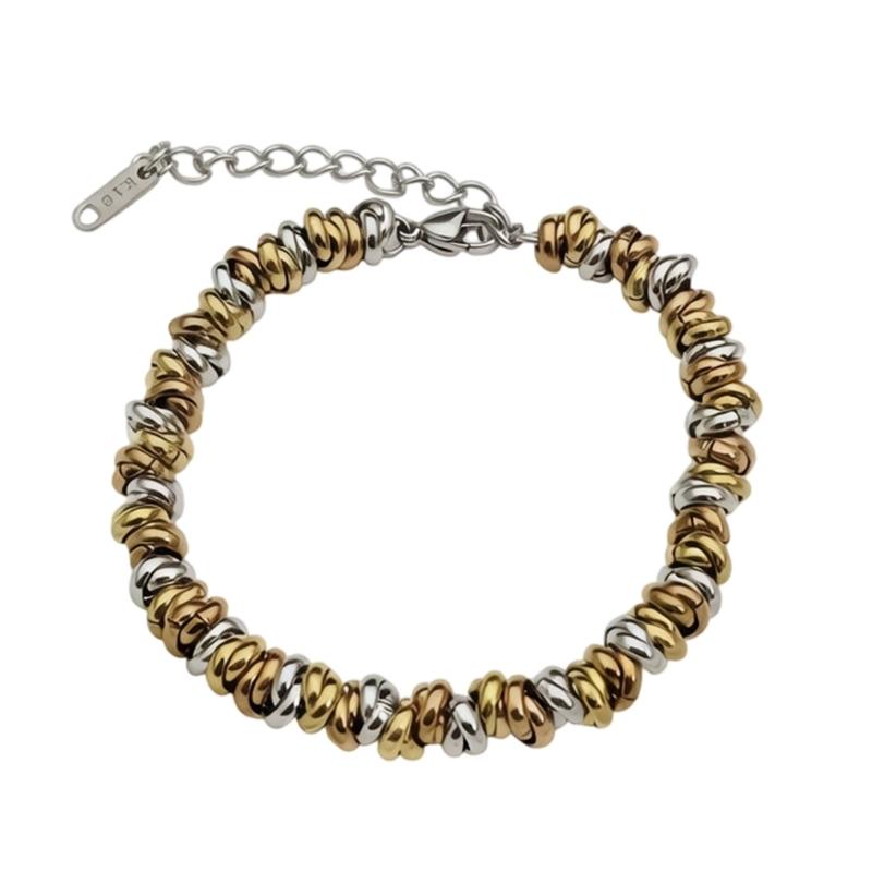 Retro Chain Bracelet in Stainless Steel with Lobster Clasp, Rounded Bead Links and Casual Daily Wear Looks for Styling