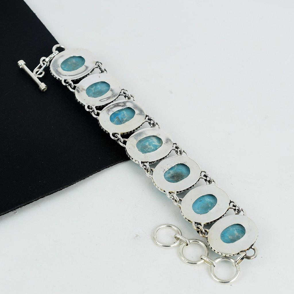 Amazing Larimar Gemstone Handmade Jewelry, 925 Sterling Silver Bracelet, Larimar Silver Bracelet For Wife , Unisex Bracelet, Wadding Gift For Love