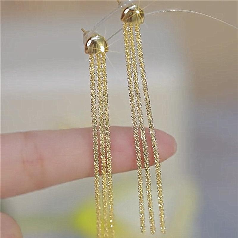 Gold Colour Sparkling Long Tassel Earrings Women Fashion Personality Prom Accessories Party Anniversary Birthday Gifts