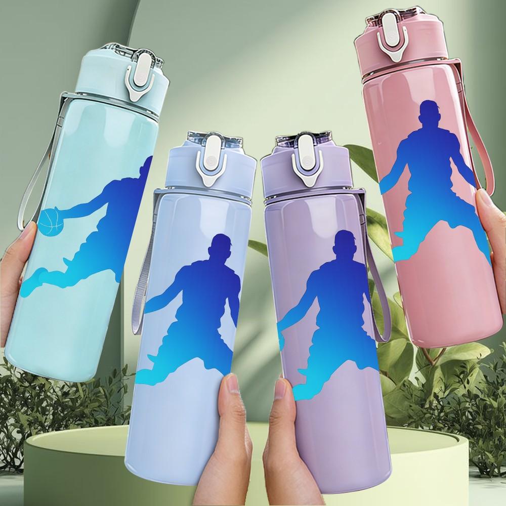 1PC Basketball Player Athlete Silhouette Print 750ml Color Plastic Sports Water Bottle Leakproof Flip Straw Lid Suitable for Sports Office Home Use