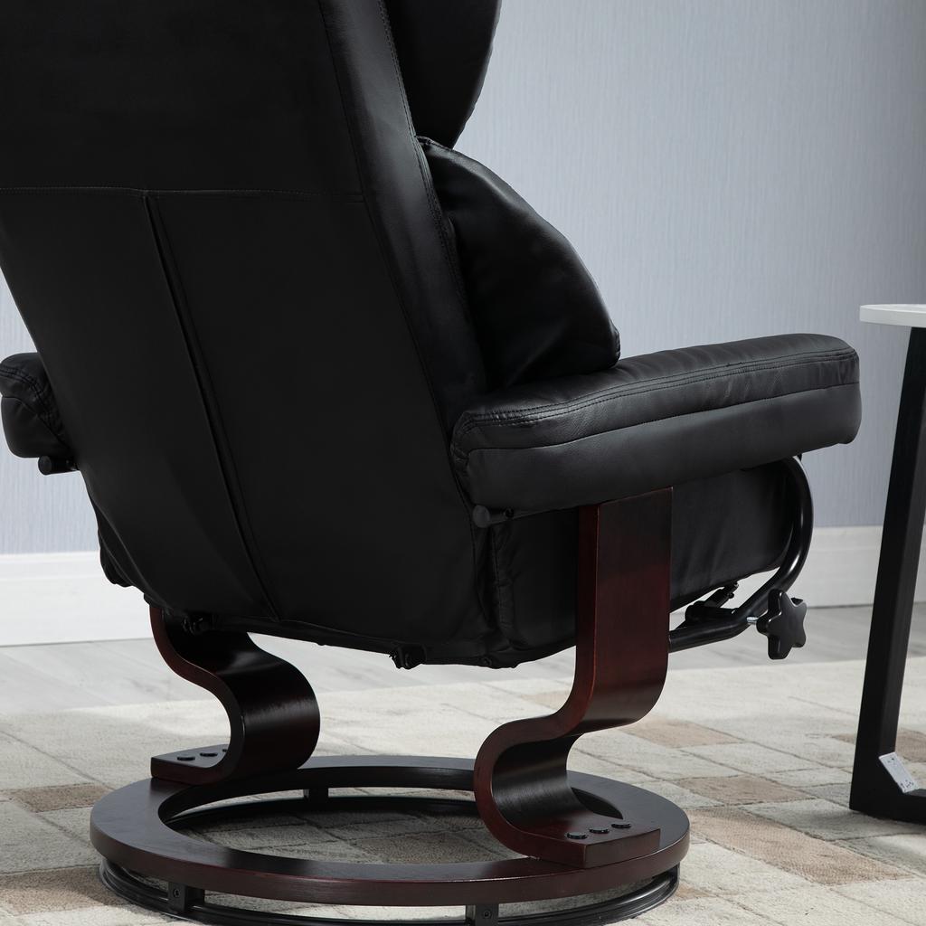 360 Degrees Swivel Recliner Chair with Footstool, PU Leather Manual Recliner Armchair with Footstool, Solid Wood Base
