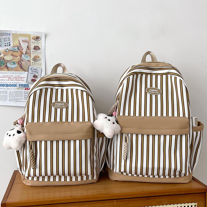 Striped Print Student Schoolbag Lightweight Commuter Backpack Girls Travel Bag