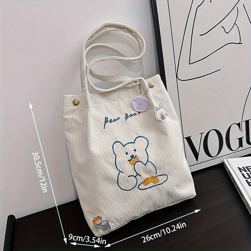 Women's Corduroy Tote Bag, Multi Purpose Fashi Shoulder Bag, Artistic Stripe Plush Handbag for Women College Student Daily Use