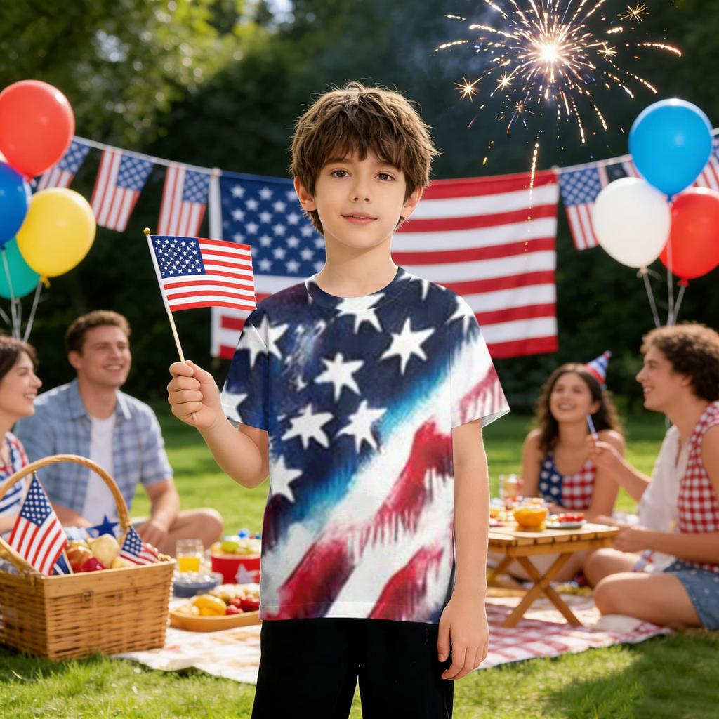 Kids Independence Day Print Round Neck Short Sleeve Casual T-shirt
