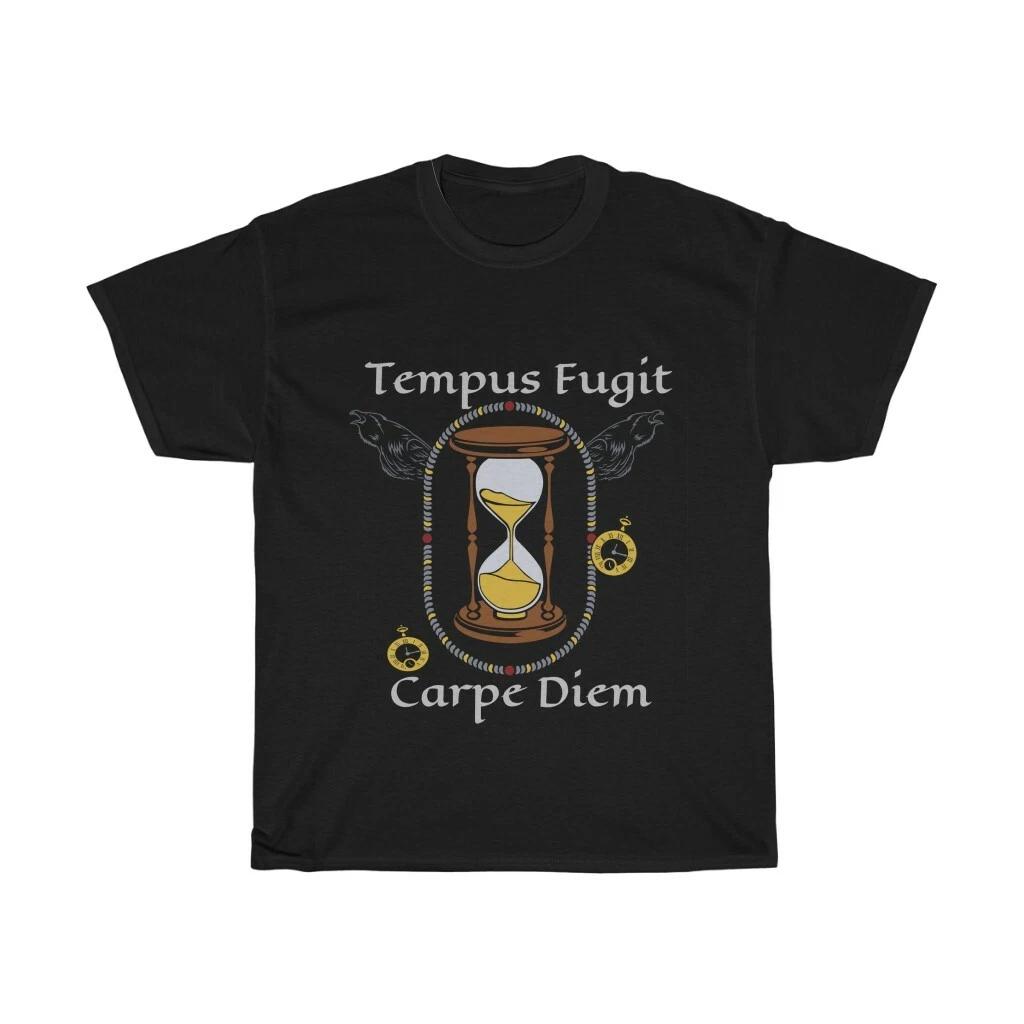 Tempus Fugit, Carpe Diem, Unisex Heavy Cotton Tee, Time Flies So Seize The Day S