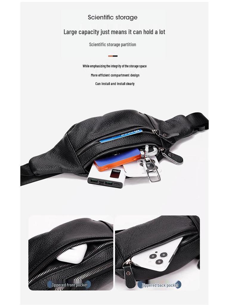 Men's Genuine Leather Waist & Chest Bag - Multifunctional Crossbody & Phone Holder, Work & Sports Wear-Resistant Pack