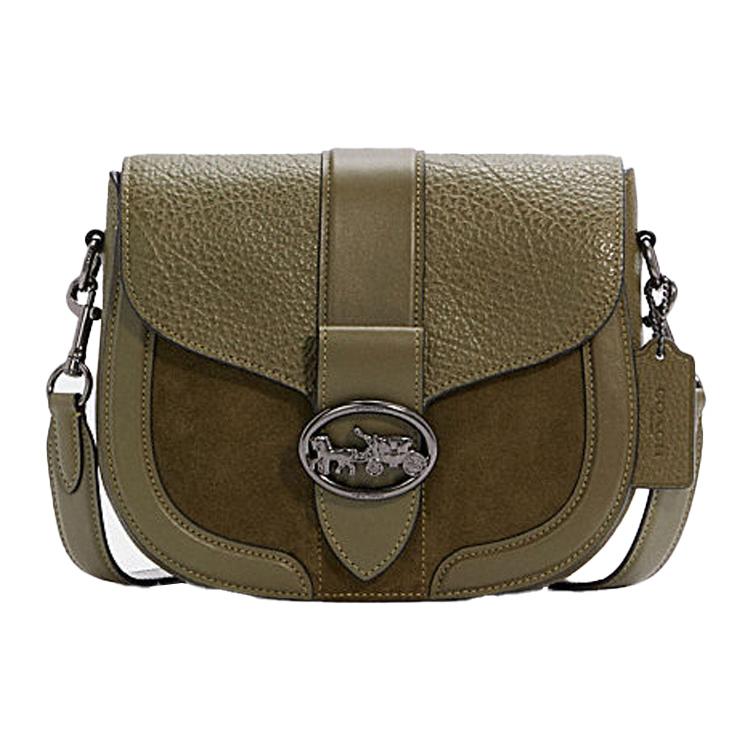 New COACH Georgie Leather Saddle Bag, Bacchus Bag, Shoulder Bag, Crossbody Bag, Shoulder Bag Small Women's Olive Green C2805-QBDB7