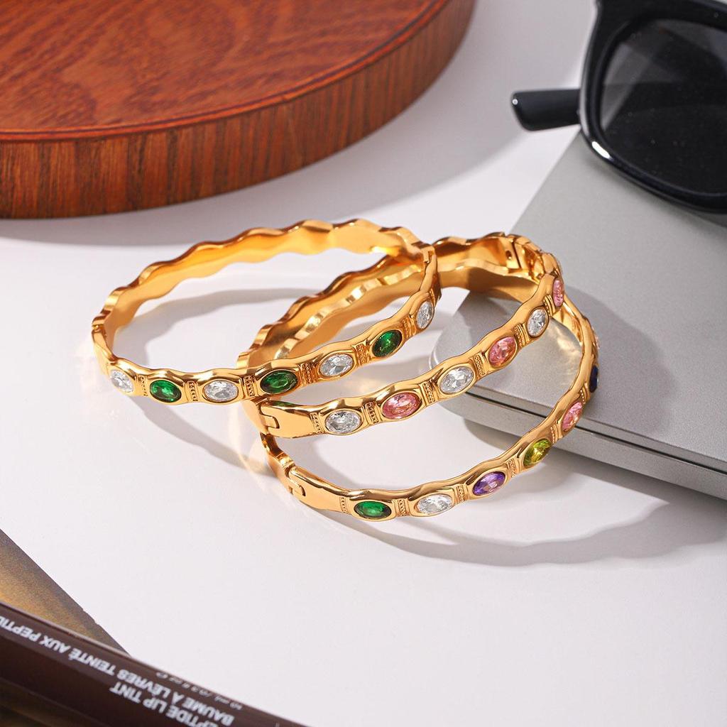 European Internet Celebrity Style Stainless Steel Colorful Zircon Bracelet for Women - Non-fading Luxury Design