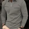 Men's Long-Sleeve Polo Shirt with Zipper Pocket - Casual Fit for Spring/Autumn