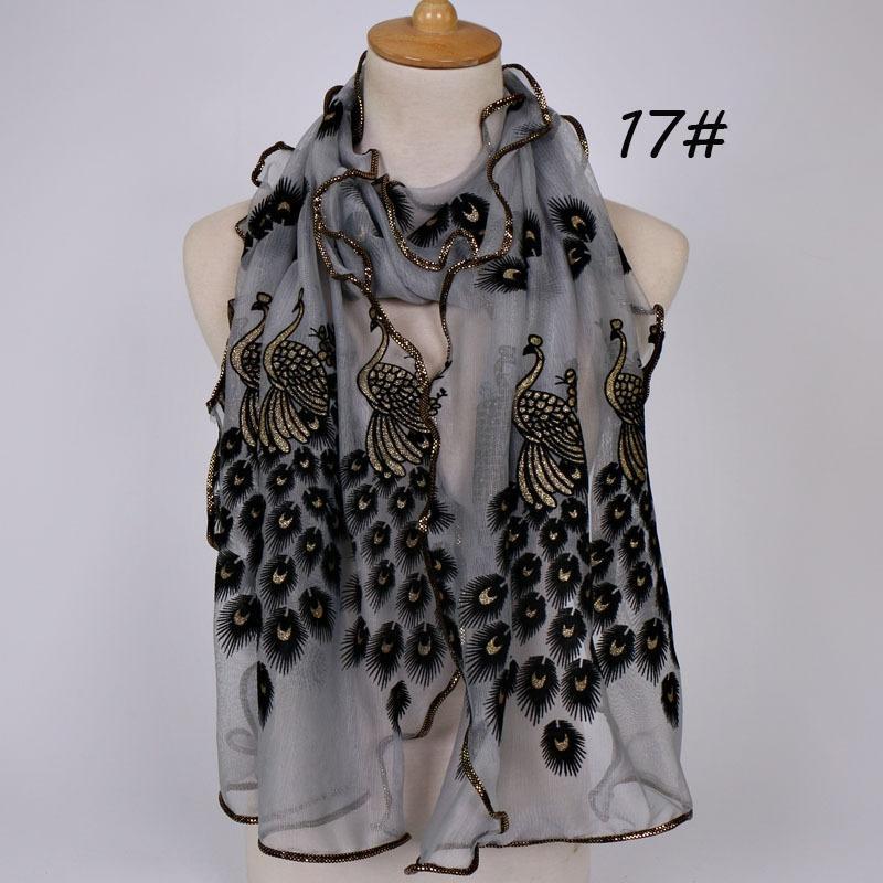 

Женский шарф из кружева с вышивкой в виде павлиньих перьев, длинный мягкий шарф-шаль серый