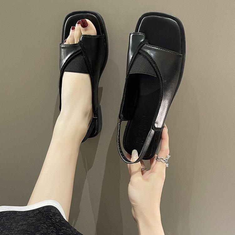 Large size elastic set toe new casual square head rear flat sandals women's 2025 Roman sandals