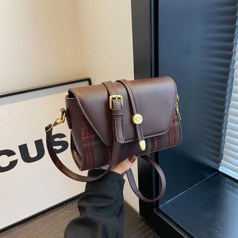 

Small Cross-border Bag Stylish Plaid Shoulder Bag 2023 Autumn Winter New Woolen Bag