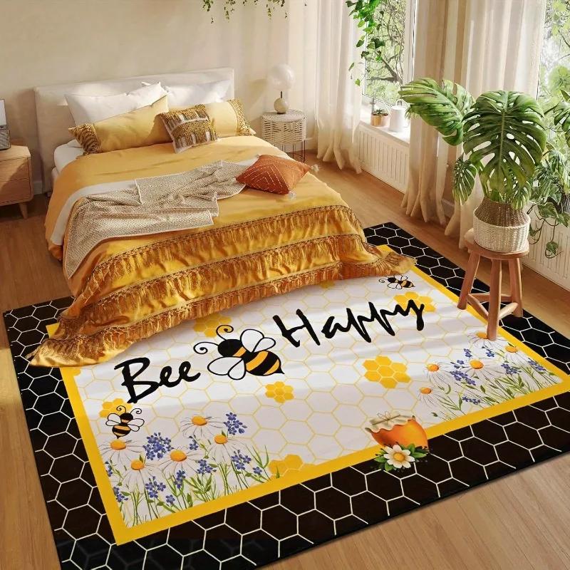 Hght Unisex Yellow 1Pc Honey Bee Area Rug For Living Room Rug For Bedroom Soft Floor Carpet For Dining For Kitchen Laundry Office Decoration