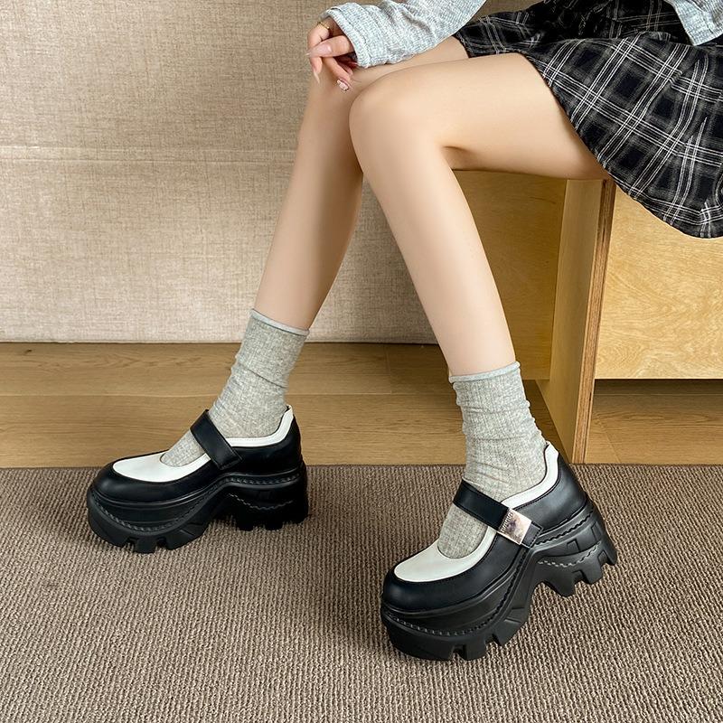 Fashion High Platform 7.5CM Loafers Pump Women Comfortable Wedges Party Dress Shoes RoundToe Thick Soled Punk High Hidden Shoes