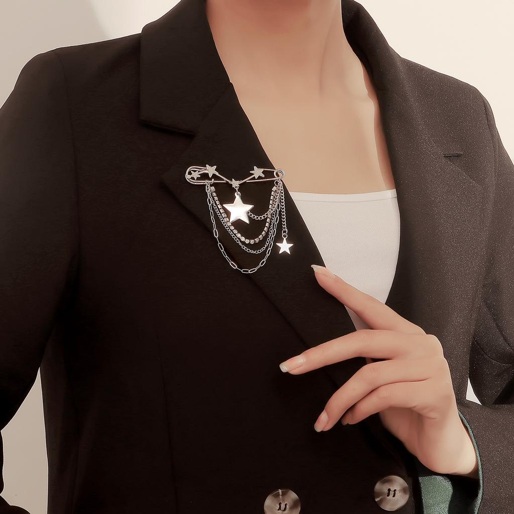 Trendig stjärnkedjebrosch för att visa charm Trendigt kedjeformad nålprydnad Kvinnors kragbrosch Smycken