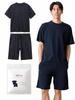 [Duerfusa] Temperature-regulating, Comfortable Sleep Pajamas for Men, Short-sleeved Top and Bottom Set, Navy, Size 3L