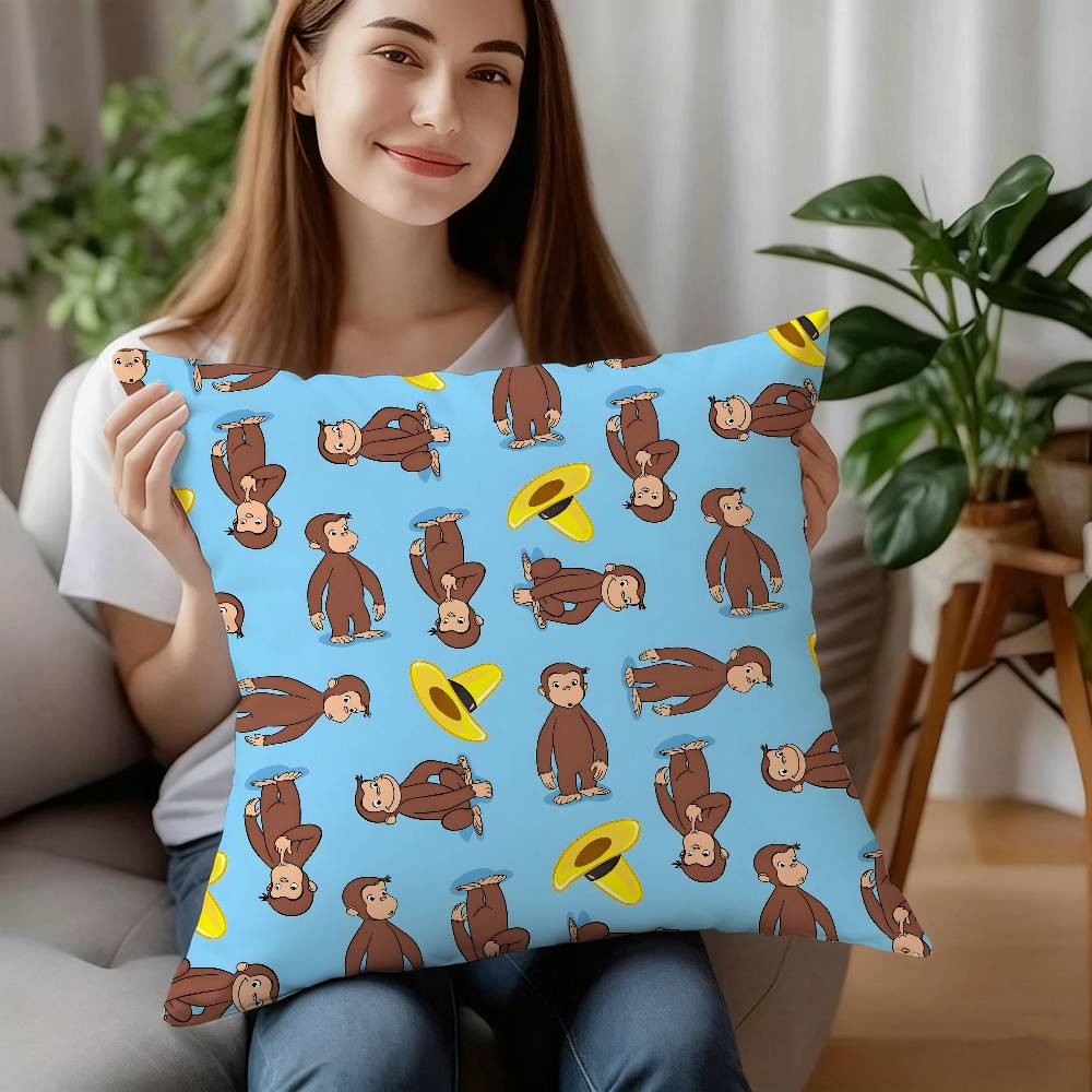 

Good Night George Curious Monkey Pillow Case Sofa Decorative Home Double-sided Printing Short Plush Cushion Pillow Cover Gift 18x18Inch
