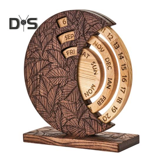 

Вечный календарь, ручной вращающийся дисковый календарь, деревянный круговой вращающийся календарь, украшение стола для домашнего офиса, декор коричневый