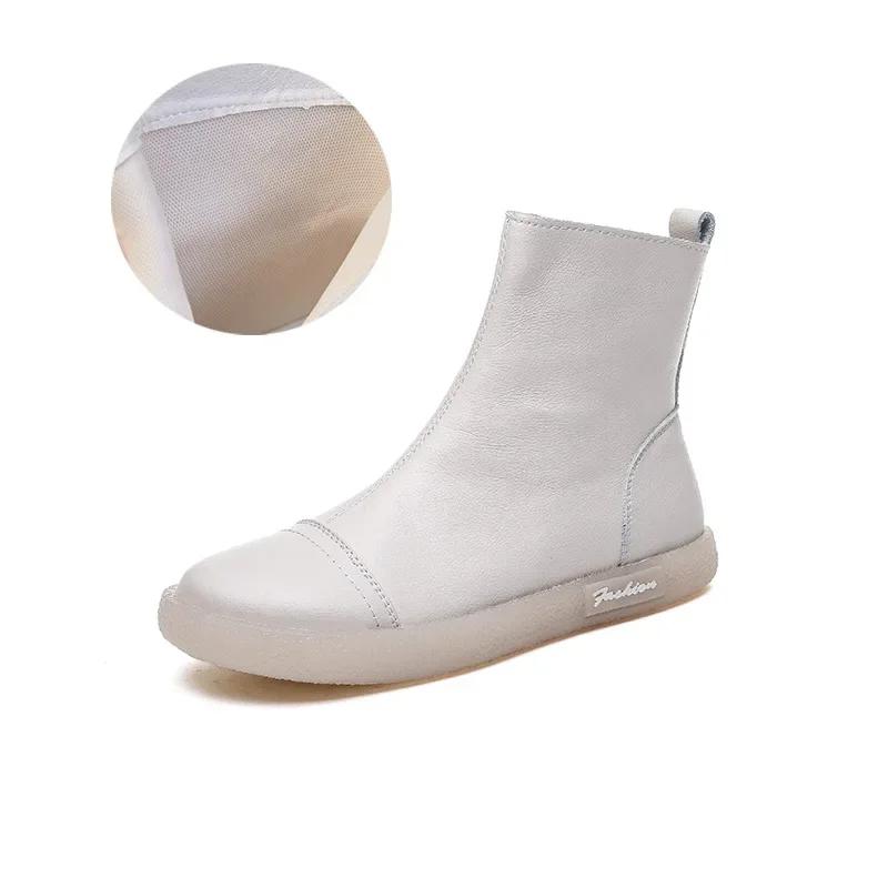 Short Boots Women's Autumn Winter New Item Cowhide Soft Soled Women's Boots Casual High Top Shoes Side Zipper Ankle Boots Women