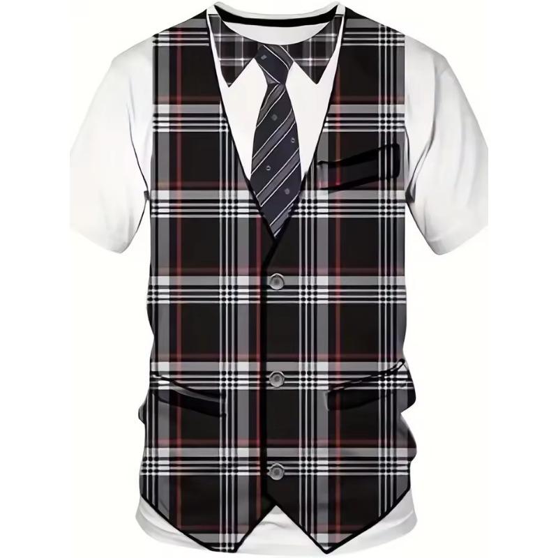 3D Print Funny Fake Suit Men's T-shirt Luxury Designer High Quality Personality Short Sleeve T Shirt Street Casual Oversized Tee