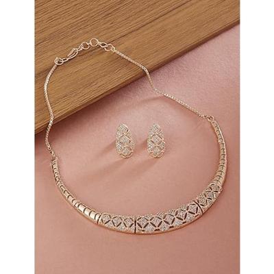 Rose Gold Cubic Zirconia Party Bling Necklace & Earring Set For Women