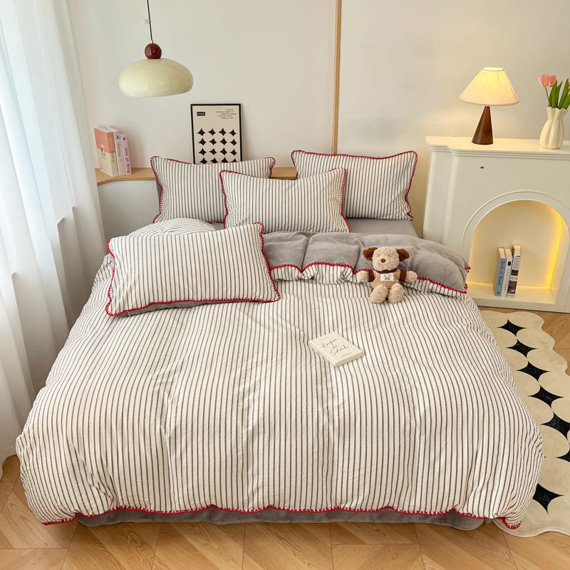 

Winter Duvet Cover Set Quilt Set Ins Style A-Class 100% All Cotton Milk Velvet Cotton Velvet for Autumn Winter Soft and Warm for 1.2m 3pcs