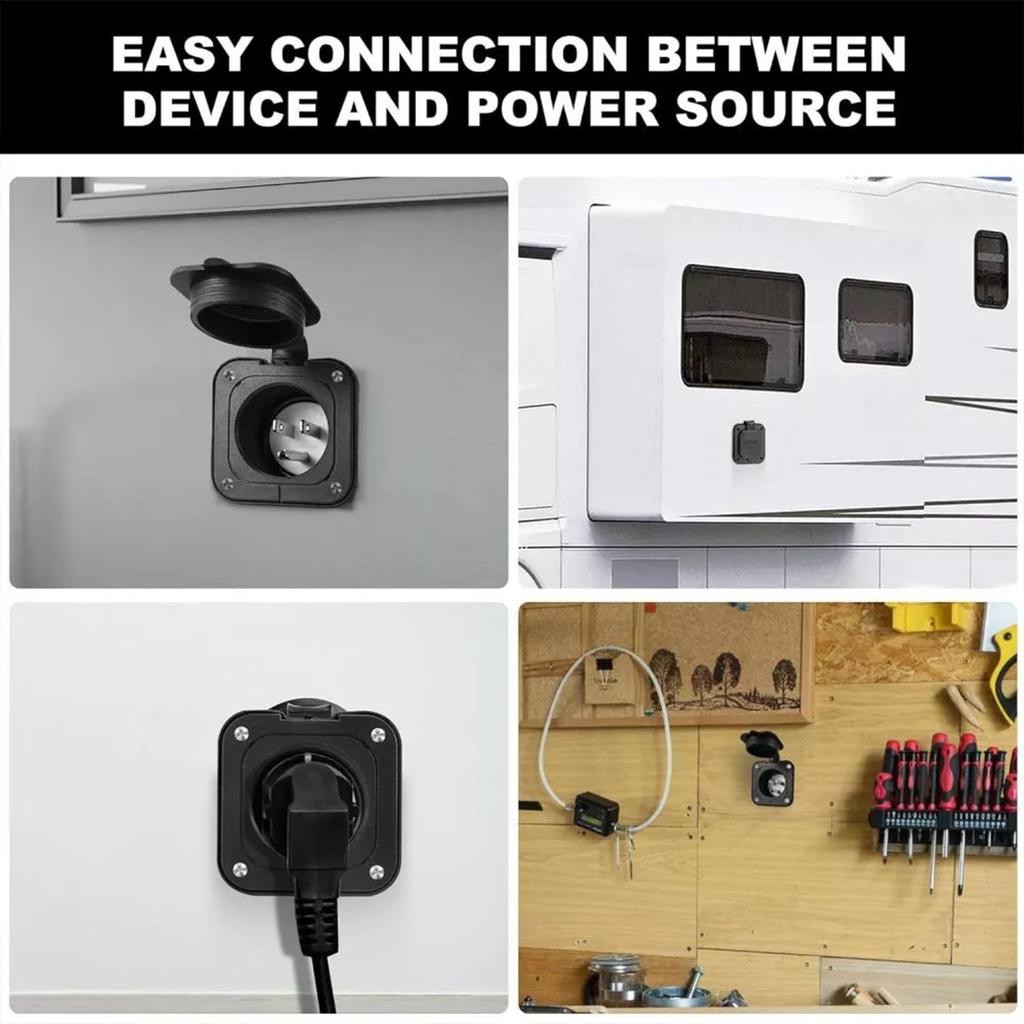 Power Inlet Waterproof 15A/125V Flanged Male Power Inlet For Charging Travel Outdoor Camping Utility Connection Mobility