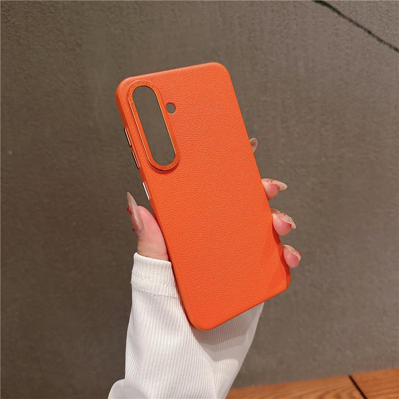 For Samsung Galaxy S24 Plus Ultra Durable Metal Big Hole Lens Frame Litchi Grain PC Case Anti-fingerprint Protector Back Cover Shell