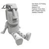 Stone Gray Figurine 3D Printed Moai Statue Action Figure, Movable Joints Articulated Easter Island Industrial Style Decor Rock Sculpture, Mini