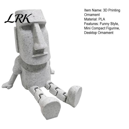 Stone Gray Figurine 3D Printed Moai Statue Action Figure, Movable Joints Articulated Easter Island Industrial Style Decor Rock Sculpture, Mini