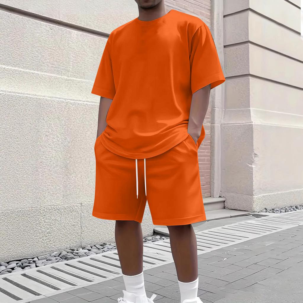 Men's Summer Casual 2-Piece Outfit Round Men's Neck Short Sleeve Tee Shorts Set