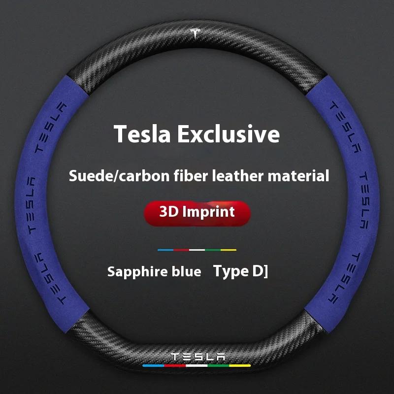 AMJ1 Tesla Steering Wheel Cover for Model 3/Y/S/X Roadster 2019-2025 Auto Interior Steering Wheel Accessories Anti-Slip Leather