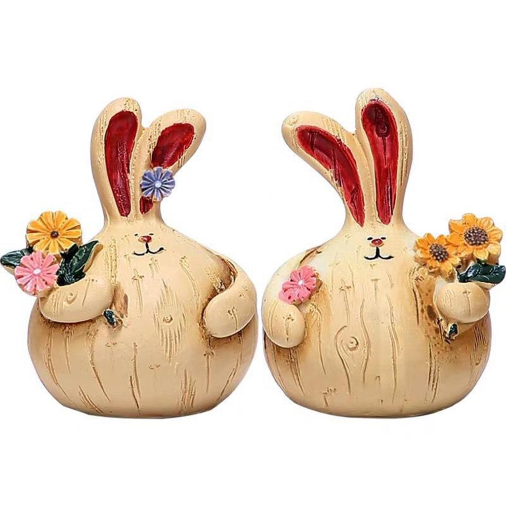 A PAIR Wood-like Resin Ornaments Retro Cute Bunny Craft Statues Cute Retro Cute Bunny Craft Statues A PAIR