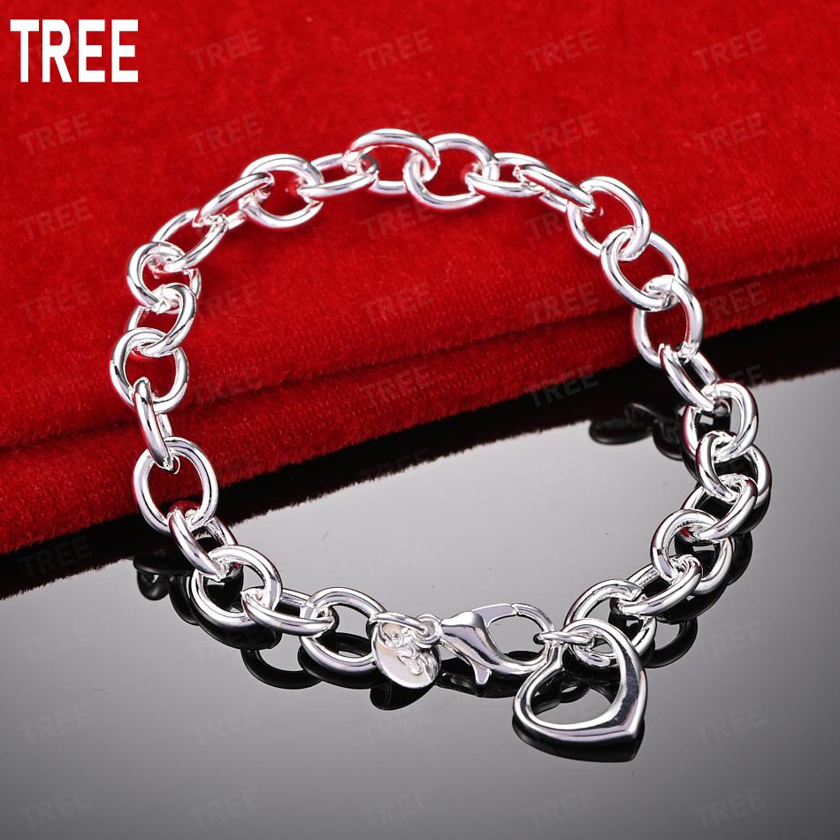 925 Sterling Silver Simple Romantic Hollow Love Side Chain Exquisite Bracelet Gift Jewelry 20CM