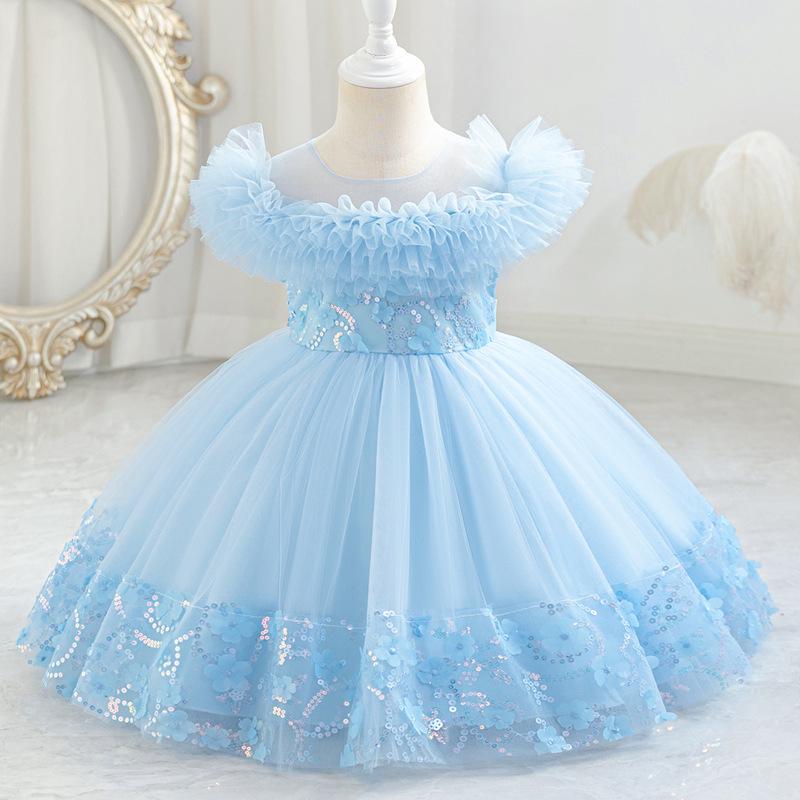 

Пухнаста сітчаста сукня принцеси для немовлят та малюків: Літнє весілля, Вечірка, Вбрання на Перший День Народження 100 cm небо синє кольору