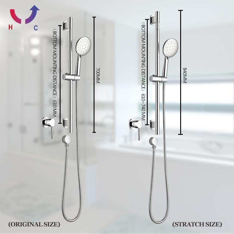 Chromová nástěnná nastavitelná zvedací tyč s 3-funkční ruční sprchou Mosazný ventil pro teplou a studenou směšovací armaturu Koupelnová sprchová sada