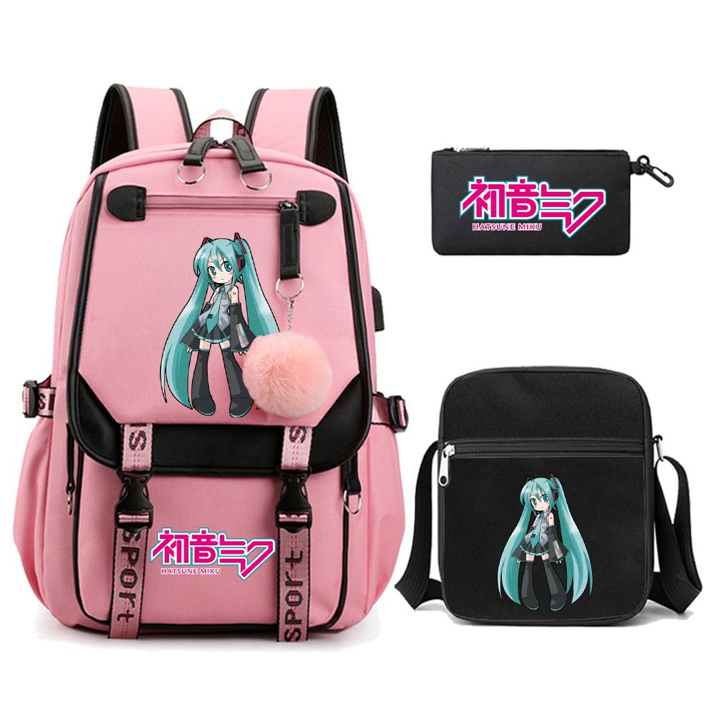 

3Pcs/set Anime Cartoon Hatsune Miku Printed Backpack with Shoulder Bag for Teenager Student Girl Boy Large Capacity Waterproof Bookbag Mochila