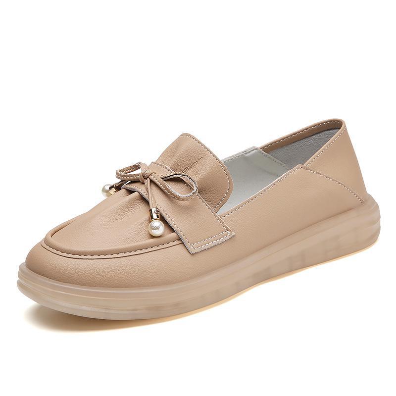 

Весенне-осенние кожаные туфли-лодочки, повседневные женские туфли на плоской подошве с мелким вырезом, удобные туфли для мам 41