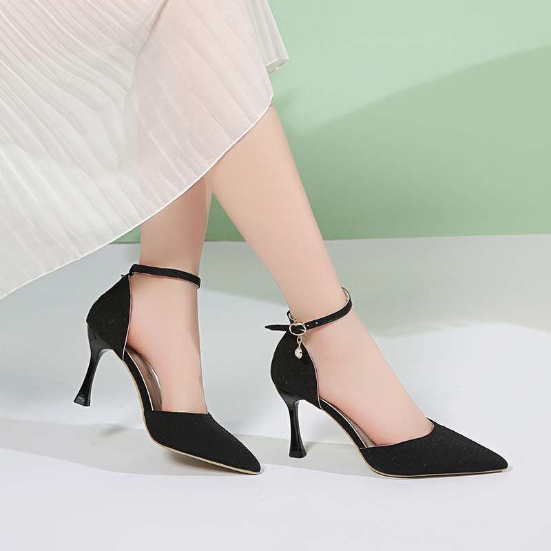Summer new sexy high heels femininity elegant versatile pointed hollow single shoes fashionable one-word buckle sandals