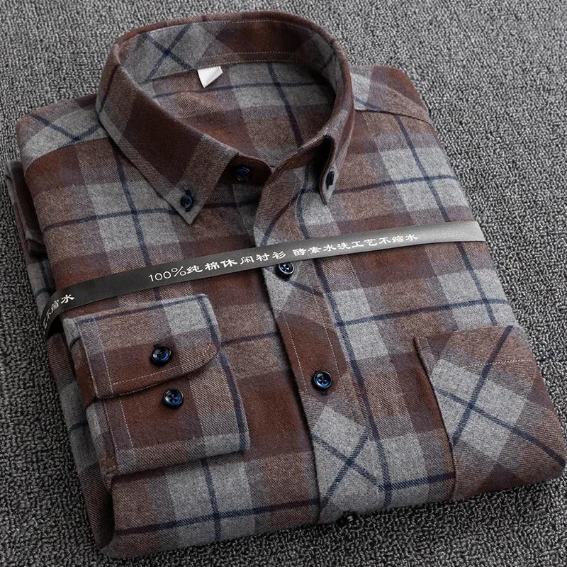 New Plaid Shirts for Male Plus Size Leisure Mens 100% Cotton Winter Warm Flannel Casual Checkered Over Size Shirt Long Sleeve