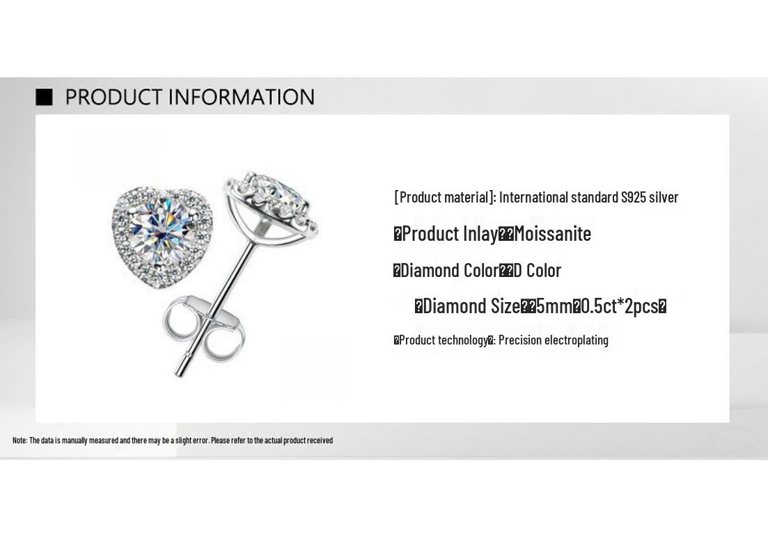 925 Sterling Silver Heart-Shaped Moissanite Geometric Earrings 925 Silver