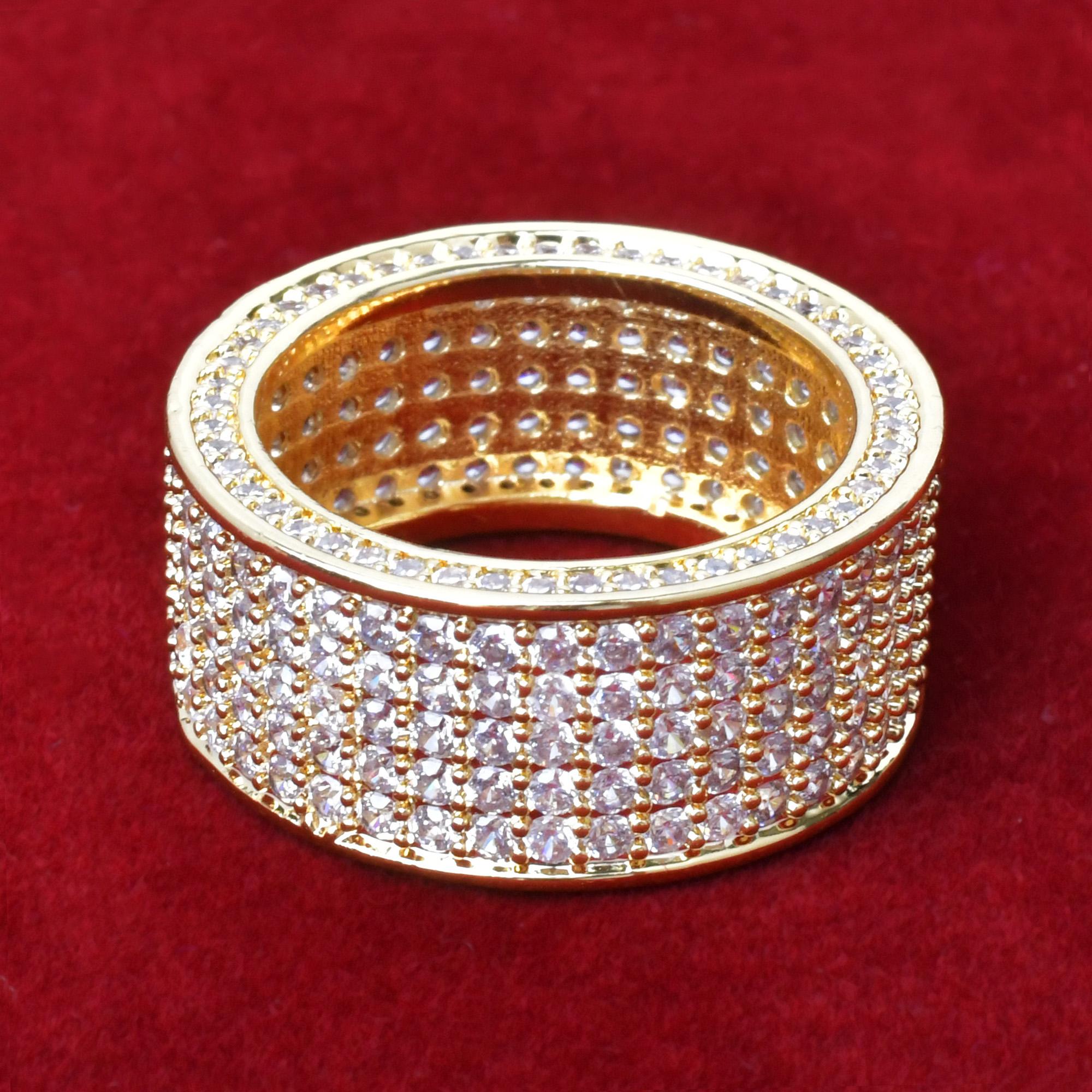 

5 Row CZ Men s Ring 18 K Copper Charm Gold Color Cubic Zircon Iced Fashion Hip Hop Jewelry 7inch